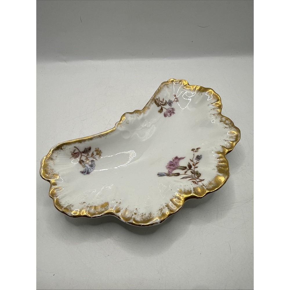 Vintage Haviland Limoges Bone Dish Flower Gold Trim